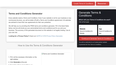 Screenshot preview of termsandconditionsgenerator.com