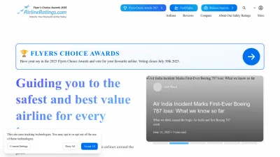Screenshot preview of airlineratings.com