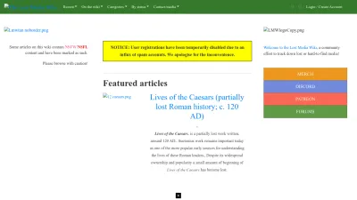 Screenshot preview of lostmediawiki.com