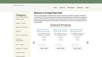 Screenshot preview of vintagepaperads.com