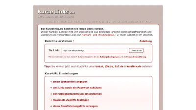 Screenshot preview of kurzelinks.de