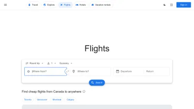 Screenshot preview of flights.google.com