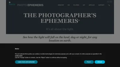 Screenshot preview of photoephemeris.com