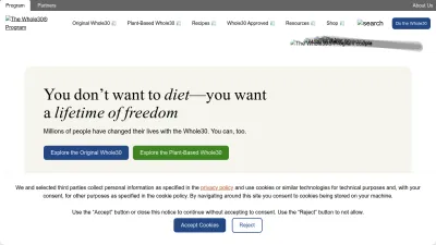 Screenshot preview of whole30.com