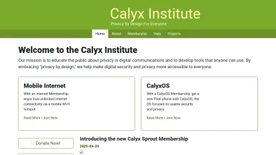 Screenshot preview of calyxinstitute.org