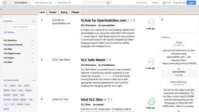 Screenshot preview of addons.videolan.org