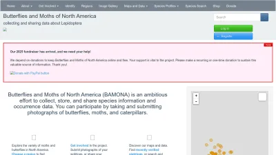 Screenshot preview of butterfliesandmoths.org