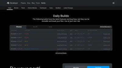 Screenshot preview of builder.blender.org