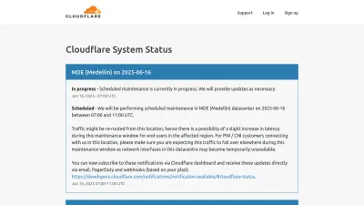 Screenshot preview of cloudflarestatus.com