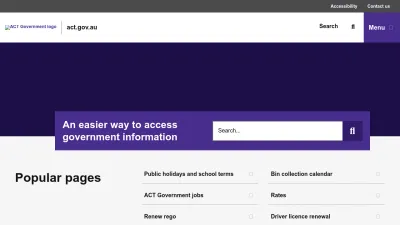 Screenshot of Act.gov.au