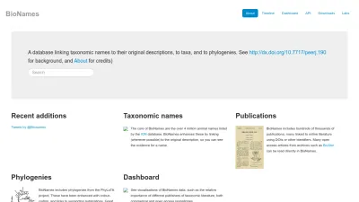 Screenshot preview of bionames.org