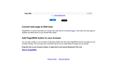 Screenshot preview of page2rss.com