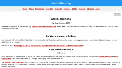 Screenshot preview of warholstars.org