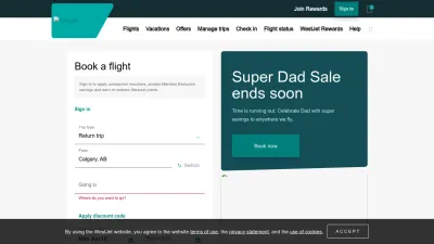 Screenshot preview of westjet.com