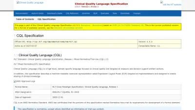 Screenshot preview of cql.hl7.org