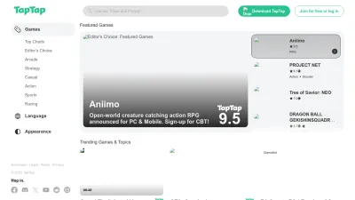 Screenshot preview of taptap.io