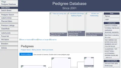 Screenshot preview of pedigreedatabase.com