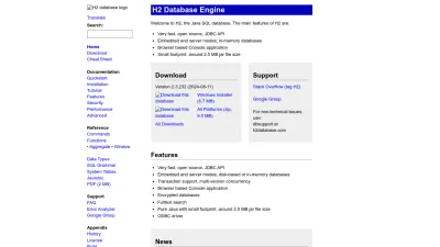 Screenshot preview of h2database.com