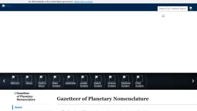 Screenshot preview of planetarynames.wr.usgs.gov