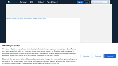 Screenshot preview of rotowire.com