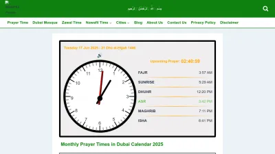 Screenshot preview of prayerstimedubai.com