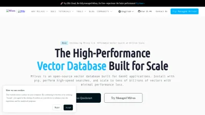 Screenshot preview of milvus.io