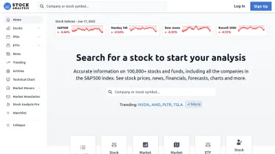 Screenshot preview of stockanalysis.com