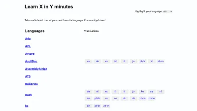 Screenshot preview of learnxinyminutes.com