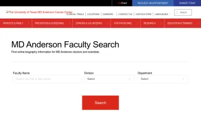 Screenshot preview of faculty.mdanderson.org