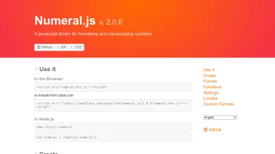 Screenshot preview of numeraljs.com