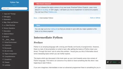 Screenshot preview of book.pythontips.com