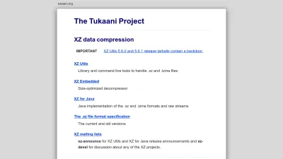 Screenshot preview of tukaani.org