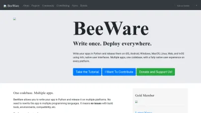 Screenshot preview of beeware.org