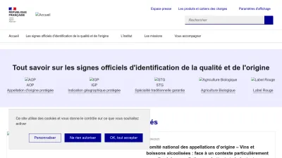 Screenshot preview of inao.gouv.fr
