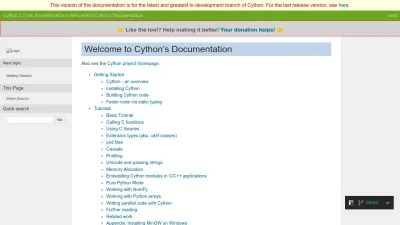 Screenshot preview of cython.readthedocs.io