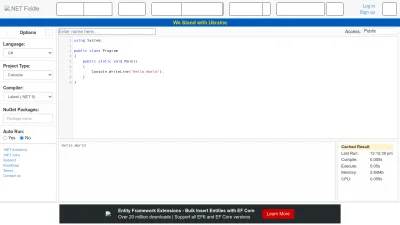 Screenshot preview of dotnetfiddle.net