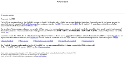 Screenshot preview of freebmd.org.uk