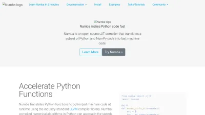 Screenshot preview of numba.pydata.org