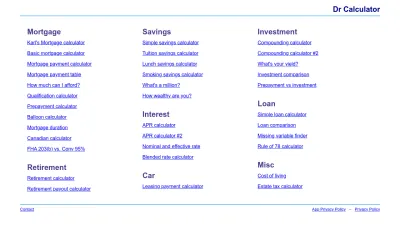 Screenshot preview of drcalculator.com