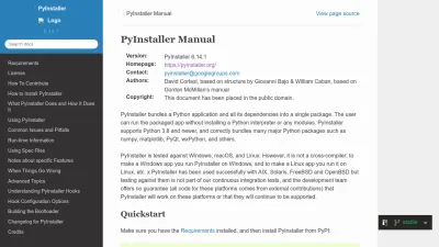 Screenshot preview of pyinstaller.org