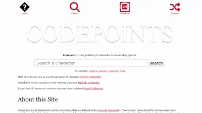 Screenshot preview of codepoints.net