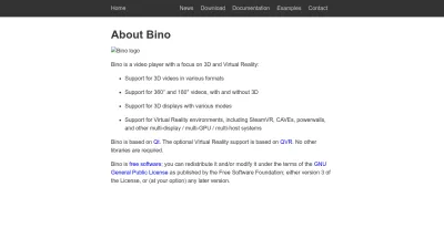 Screenshot preview of bino3d.org