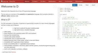 Screenshot preview of tour.dlang.org