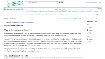 Screenshot preview of test2.wikipedia.org