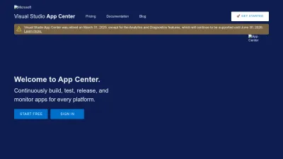 Screenshot preview of appcenter.ms
