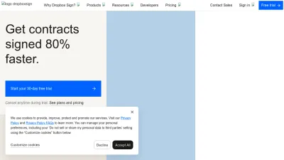 Screenshot of Sign.dropbox.com