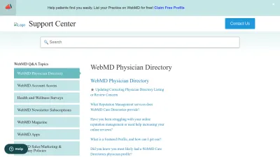 Screenshot preview of customercare.webmd.com