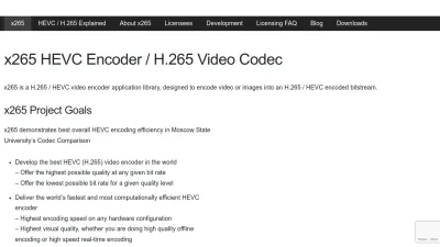 Screenshot preview of x265.org