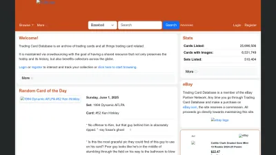 Screenshot preview of tcdb.com