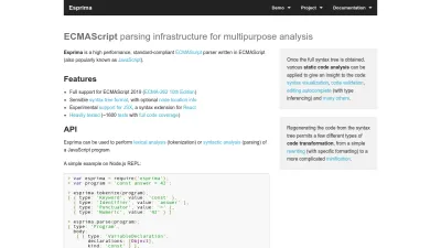 Screenshot preview of esprima.org